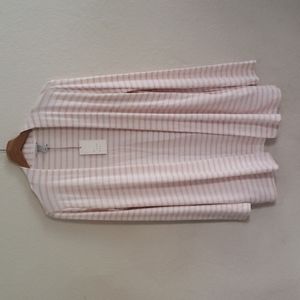 Women's Open Neck Cardigan Knit Sweater Pink White Stripes Lightweight Stretchy